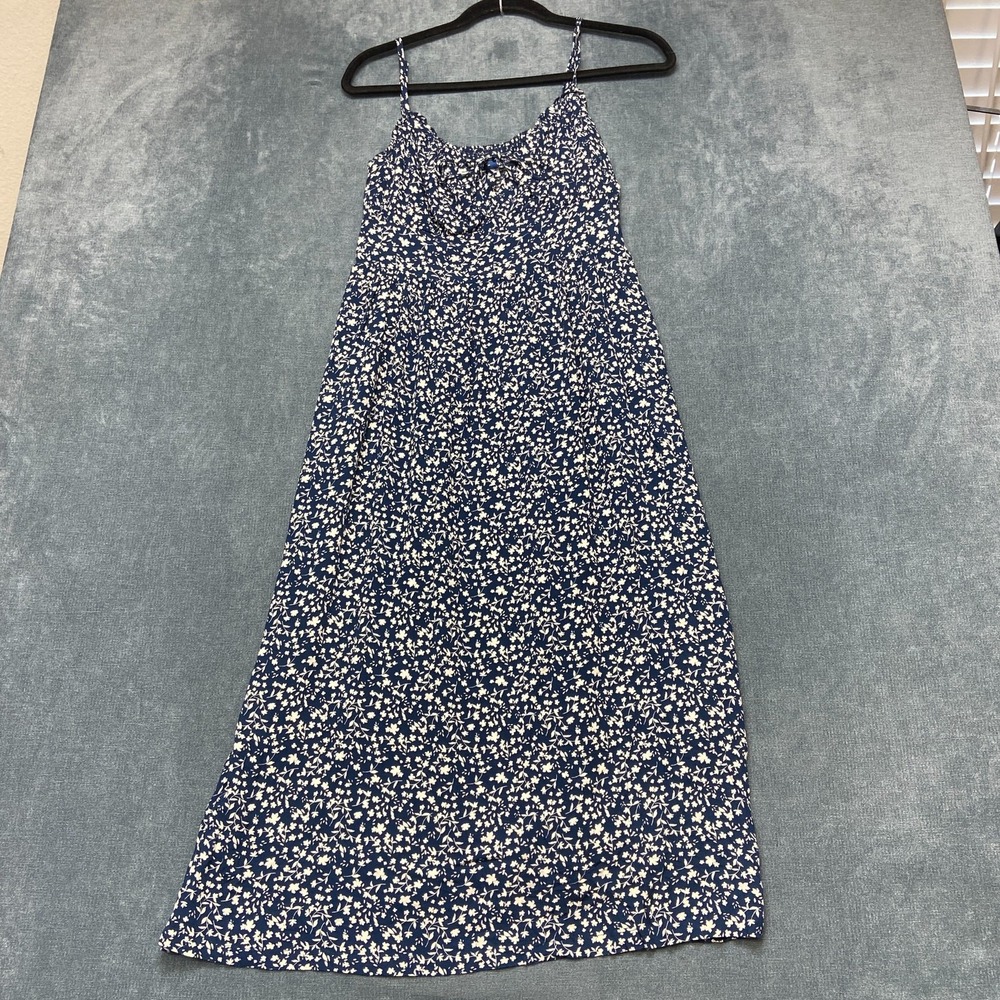 Old Navy Midi Dress Womens Small Blue Ditsy Floral V-Neck Tie Front Smocked Back